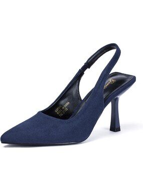 Women's Navy Slingback Kitten Heel Pointed Closed Toe Stiletto Pumps Slip on